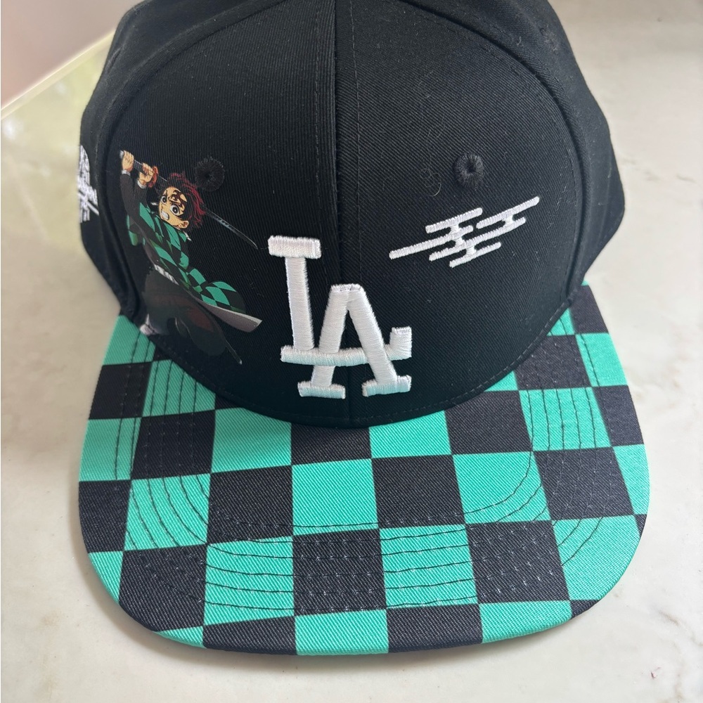 LA Dodgers collab Demon Slayer Black and Green Checkered Cap